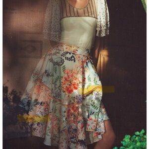 Anthropologie Ranna Gill Botanical Floral Print White Pink Blue Mini Skirt 0‎